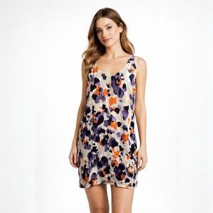 Cabi 3514 Devore Burnout Sleeveless Dress Women's M Abstract Purple Shift Dress